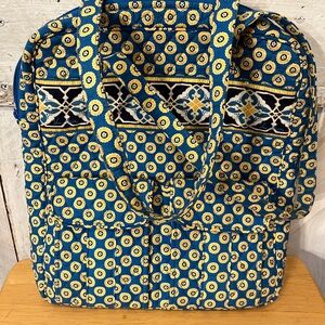 Vera Bradley Riviera Blue and Yellow Zipper Laptop Bag w/ Pockets